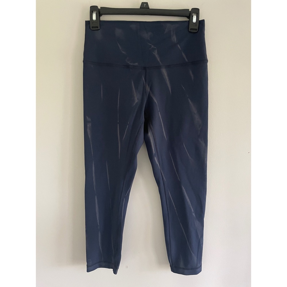 Lululemon Wunder Under High-Rise Crop Leggings Navy Blue‎ Foil Tie Dye Size 8